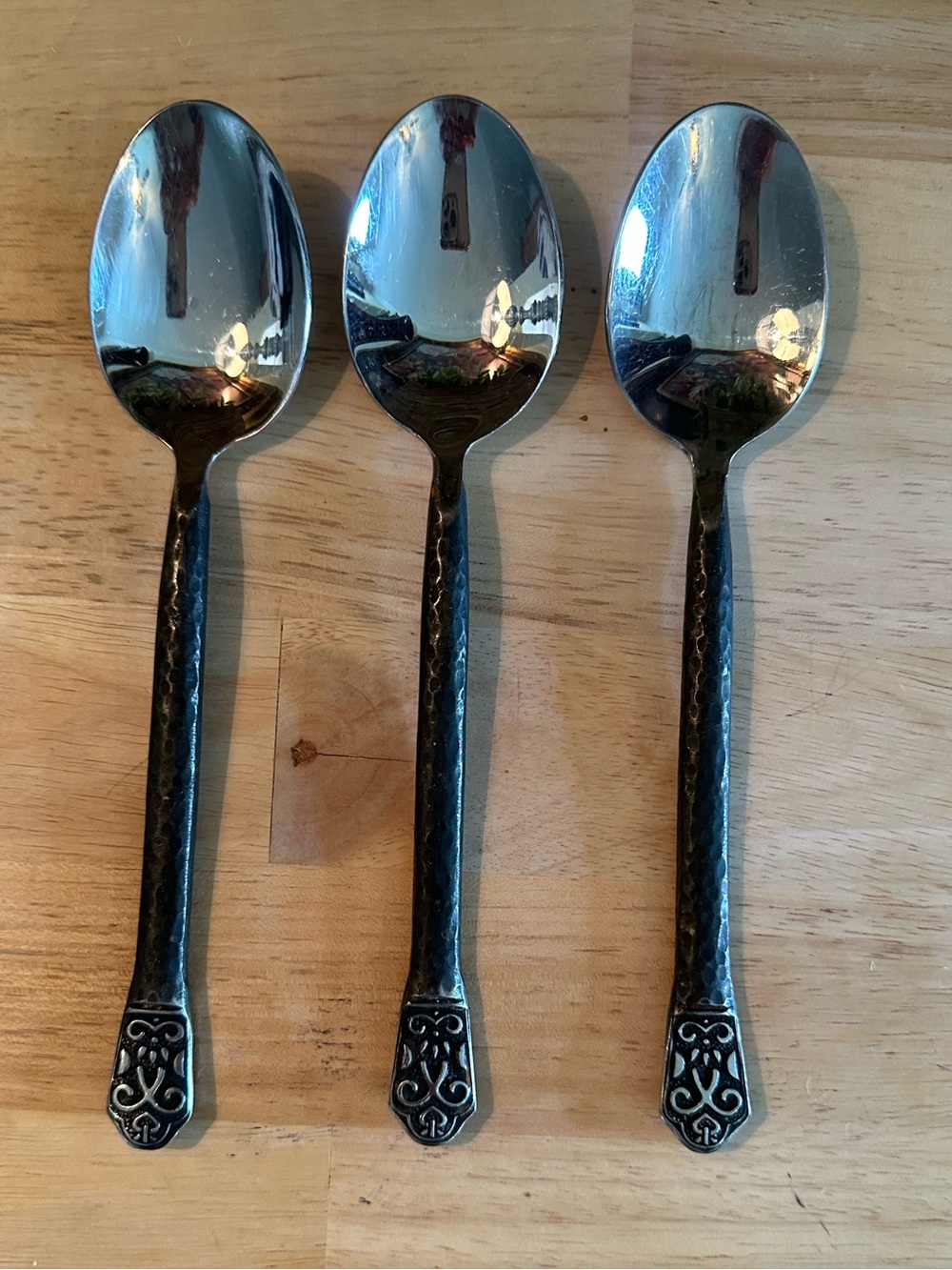 Gourmet Settings AVALON Stainless Hammered GS 18/10 Flatware 3 Large Spoons